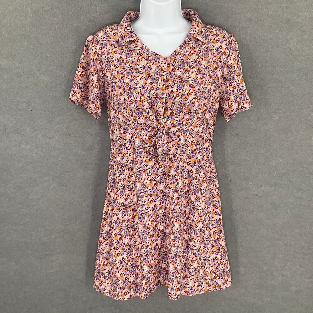 Zara Floral Dress Collared Button Front Tie Lightweight Dainty Whimsical